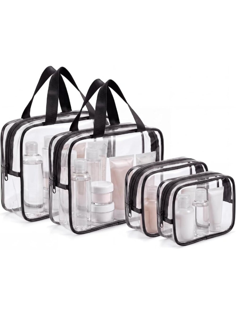4 Pack Clear Travel Makeup & Toiletry Bags for Women - Stylish Cosmetic